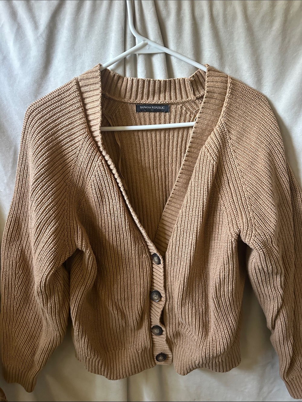 Banana Republic Camel/Tan Ribbed Button-Front Cardigan